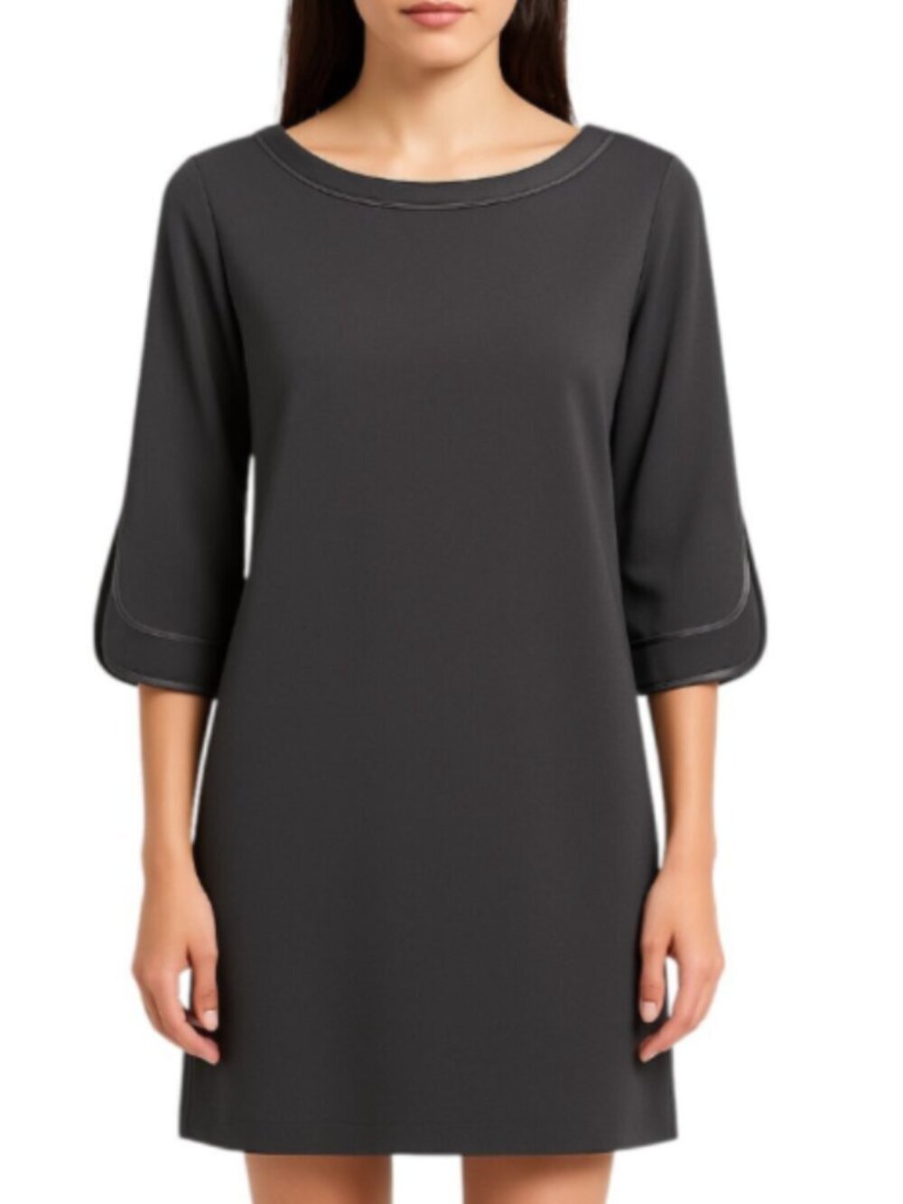 Chico's 00P / U.S. Size 2P Black Cocktail Dress Satin Trim 3/4 Sleeve Slimming
